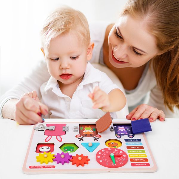 Montessori Busy Board para crianças pequenas do bebê Baby Board Board Wooden Sensory Board Montessori Toys Educação Pré -Escola Aprendendo Pensamento da Vida Motor Fina e Habilidade Habilidade