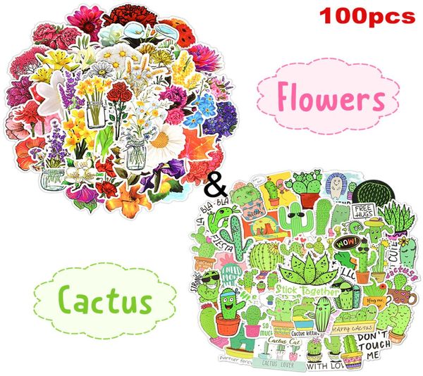 100 pezzi Flowers Adesivi di cactus per bambini Giochi Gioco regalo Pianta animale Adesivo divertente per album per laptop DECITTI BAGUATORE ATTENATURA 7379220