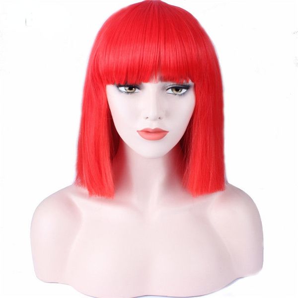 Красный короткий прямые волосы мода леди сексуальная натуральная пушистая ролевая ролевая игра синтетические короткие волосы короткие волосы с коротки