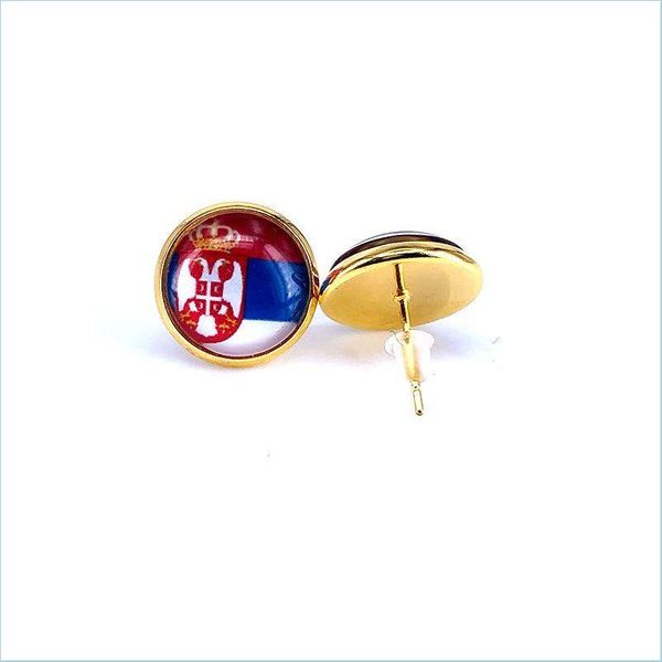 Stud National Flagge Ohrring Russland Spanien Frankreich Deutschland Brasilien 14mm Glasstein Cabochon Kupferschmuck Dolper Lieferung Ohrringe DHHLD