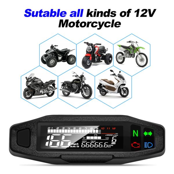 Speedometro per moto digitale universale LCD contachilometri digitali RPM KMH Livello del carburante Luce di segnale di riga per moto per moto