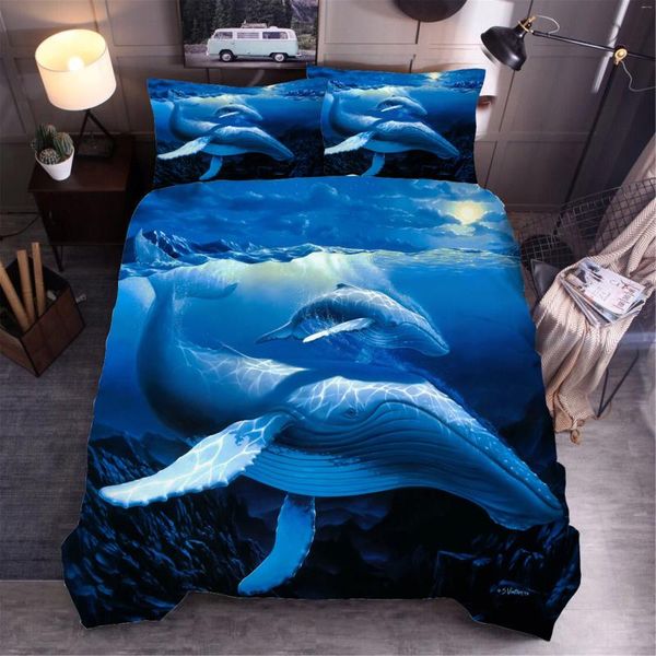 Bettwäsche Sets Sea Animal Set Kinder Schlafzimmer Bett Bettwäsche 2/3 Stcs Große Wal bedruckt Duvet Cover Kissenbezüge Quilt Tröster