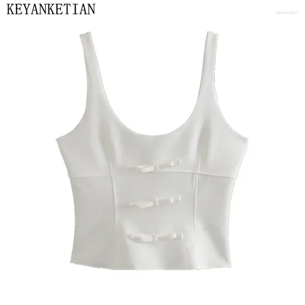 Frauen Tanks Keyanketian 2024 Launch Women Bogendekoration Weste Y2K Camisole Summer Side Reißverschluss Schlanker süßer weißer ärmellose Crop Top