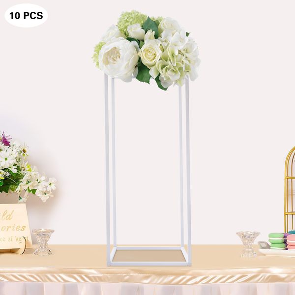 10pcs 60 cm Geometrische Rechteck -Metallständer Blumenbodenregal Pflanze Display Halter Weiß für Hochzeitsfeiern Mittelstücke Dekor