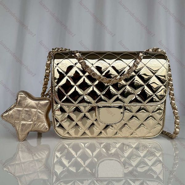 Omuz çantası zinciri çanta tasarımcısı kadın gümüş patent deri crossbody çanta kartı pentagram cüzdan lüks tote tasarımcı çantası556