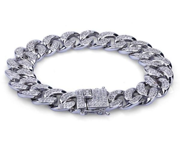 Moda Altın Renk Kaplama Micro Pave Kübik Zirkon Bilezik Tüm Buzlu Yeni Gece Kulübü Erkekler Braclets Hip Hop Bilezikler9690446