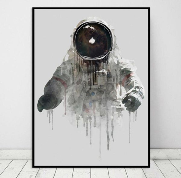 Posters e impressões modernos de astronautas de tinta abstrata pinturas de lona imagens de arte de parede para sala de estar decoração caseira cuadros no FR9707354