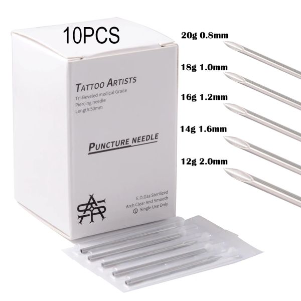 Forniture 10pcs Stonorile Piercing Negole per piercing sterile 12G20G Tatuaggio medico fornitura auricolare Naso per labbra per piercing Toolcing Strumenti per piercing all'ombelico