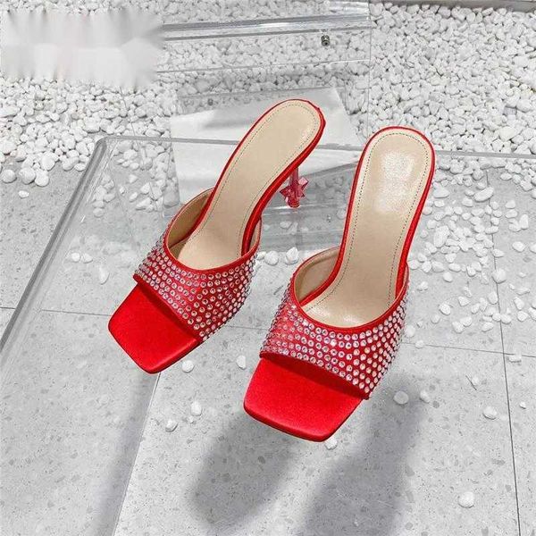 Pantofole Summer Square TEA Crystal High Heel Women Fashion sexy Party Stiletto da donna sottile