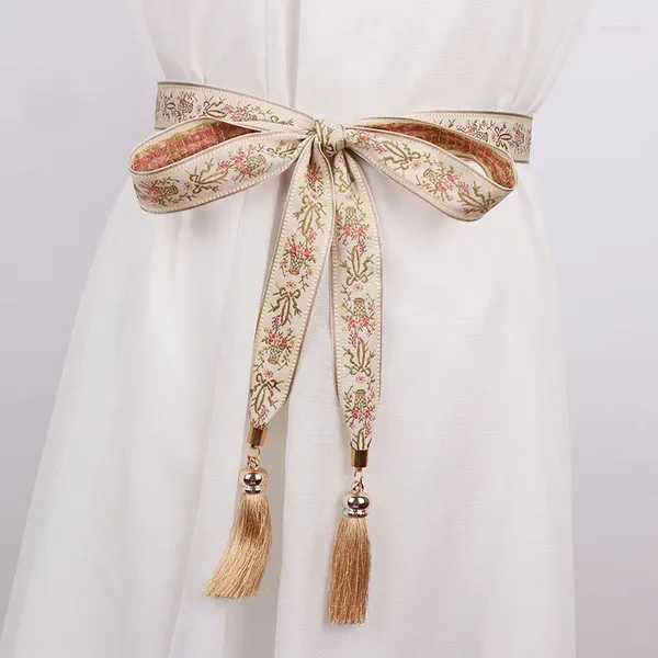 Cintos de estilo étnico cinto de saia longa feminina prolongada na cintura bordado bordado de bordado delicado designer de arco