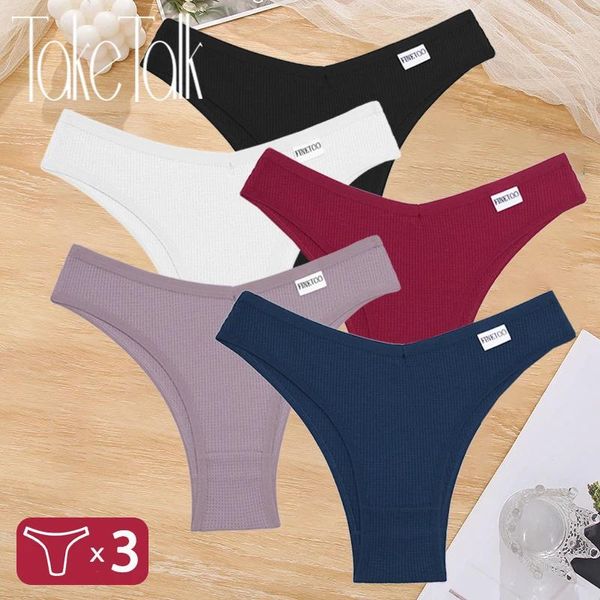 Kadın Panties 3pcs/Set Kadınlar Waffle Pamuk Seksi V-Waist Brezilyalı Finetoo Nefes Alabilir İç Giyim Kadın Yumuşak Çamaşırı İçin Set