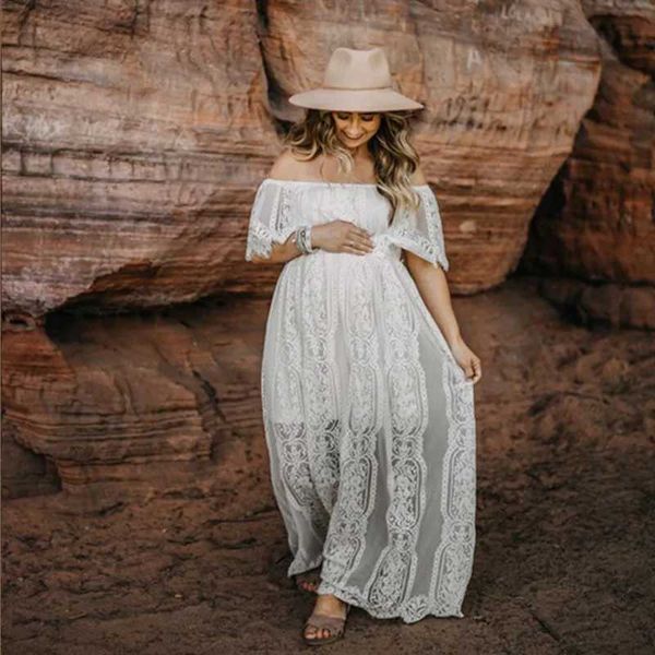 Mutterschaftskleider 2023 Sommer Entbindlichkeit Spitzenkleider Boho Mutterschaft Fotografie Kleid Slash Hals Schwangerschaft Casual Long Kleid 240413