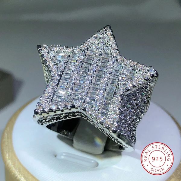 925 Silber Luxusstar Diamantringe für Manwomen Feste weiße Gelbgolden Ringe Glanz HipHop Jewlery Geschenke 240407