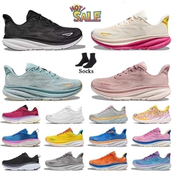 Maschile di alta qualità clifton 9 scarpe da corsa bondi 8 nero rosa bianco rosa blu ghiaccio menta pesca frusta rossa carbone 2 cloud bottoms runner jogging