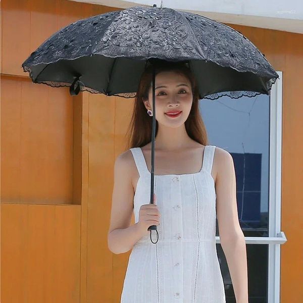 Estatuetas decorativas guarda -chuva ao ar livre, garotas de renda portátil portátil Kawaii Dobing Dobing Parasol Fashion Black