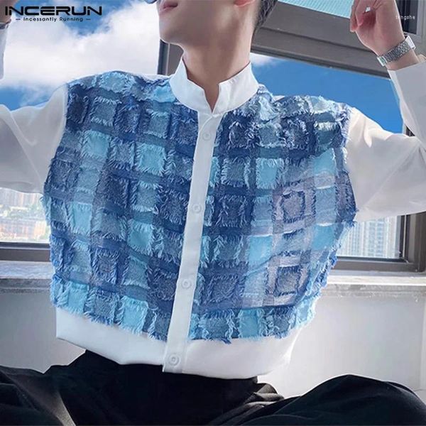 Мужские повседневные рубашки INCERUN TOPS 2024 Корейский стиль мужской кисточка Жаккард Дизайн Простой с длинной рукава
