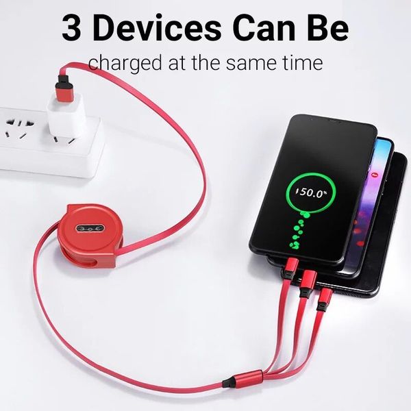 3in1 Geri çekilebilir USB kablosu, Apple Android C Cep Telefonu için uygundur Bir Bölünmüş Üç Şarj Kablosu Mikro USB kabloları