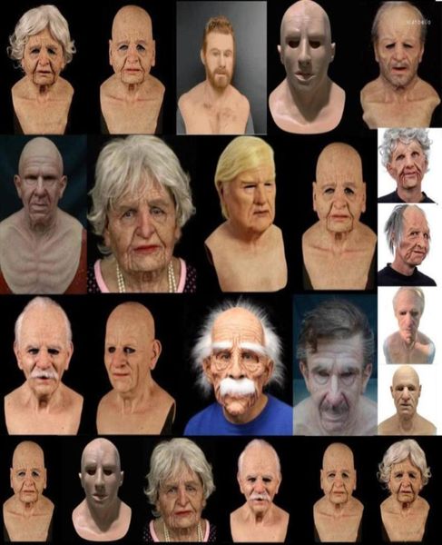 Máscaras de festa Kuulee Cosplay Bald Old Man Wrinkle Face Mask Halloween Carnival Props3469829