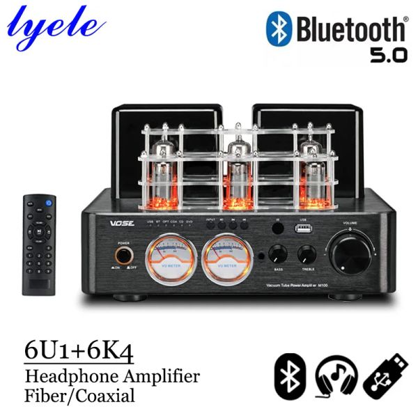 Amplificadores Lyele Audio 6K4 Amplificador de tubo a vácuo High Power 120W*2 Amplificador de fone de ouvido VU Medidor USB Controle remoto Bluetooth 5.0