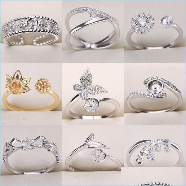 Impostazioni di gioielli Anello perle fai -da -te 925 Sterling Sliver Anelli per donne 12 Stili Dimensioni regolabili Regali di Natale Deliverità all'ingrosso Dh61o DH61O