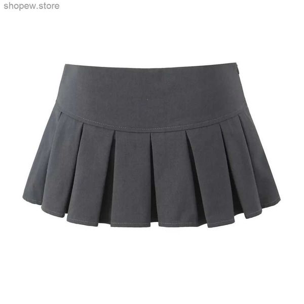 Юбки Y2K Grey плиссированная юбка Женщины Spring Fashion Hot Sweet Super Super Short Skirt Sexy Low Thist