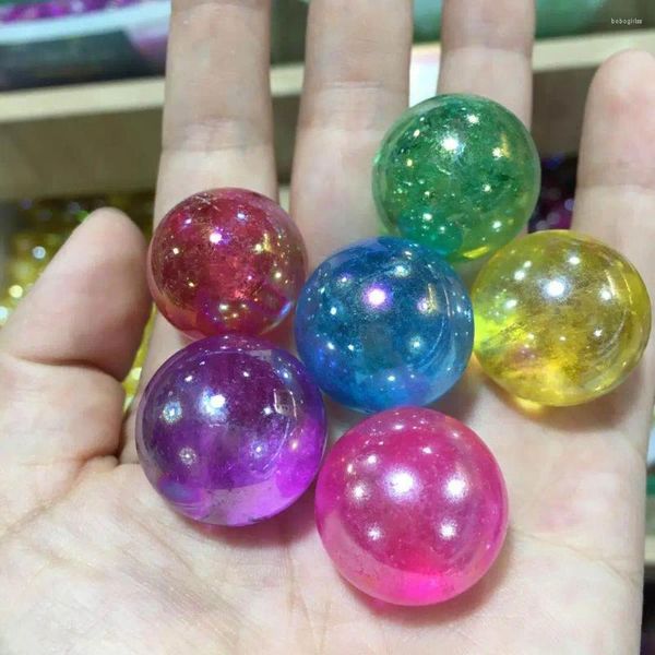 Dekorative Figuren mischen natürliche Regenbogenkristallkugel Aura Elektroplatten Quarzkugel Mineralheilung 6pcs