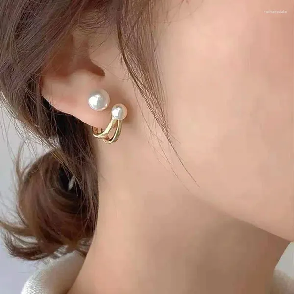 Hölzer Ohrringe einzigartige Design Doppelperlenschstene für Frauen visuelle Illusion Mini Elegante Metallschmuckparty Hochzeitsgeschenke