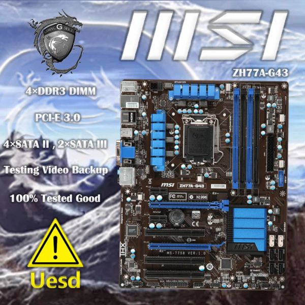 Материнские платы использовали MSI ZH77AG43 Оригинальная материнская плата DDR3 LGA 1155 для I3 I5 I7 CPU 32 ГБ USB3.0 SATA3 H77 Материнская плата