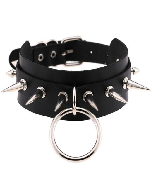 Big Oround Punk Rock Gothic Chokers Женщины мужчины из кожа серебряного шипа заклепки заклинание колье колье в колье, ювелирные изделия Bijoux4135866