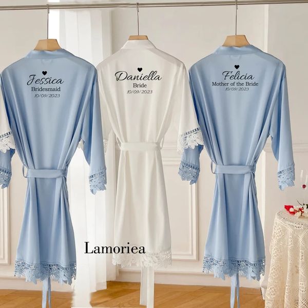 Personalisierte Brautjungfer Roben Hochzeit Dressing Kleid Brautparty Satin Spitze Braut Geschenk Braut Robe Brautjungfer Geschenk