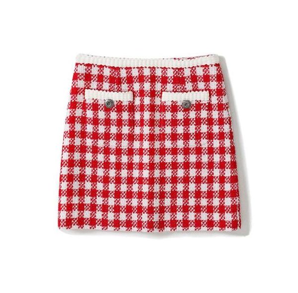 Saias Mulheres coreanas Tweed White Plaid Tweed Mini -saia 2021 Spring Autumn Winter High Waist Aline OL Vintage Elegant Y6315484285