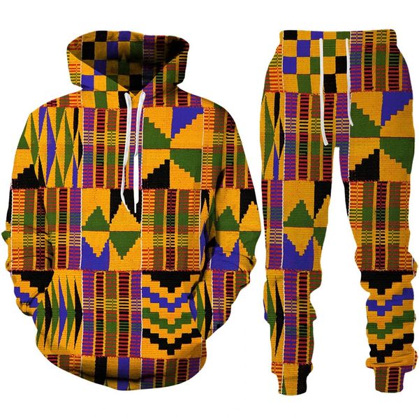 Retro African Print Hoodie/Hosen/Anzug ethnischer Stil Kleidung Ehepaar Outfits Folk-Kunden-Männer/Frauen Tracksuit Sportswear Set 240401