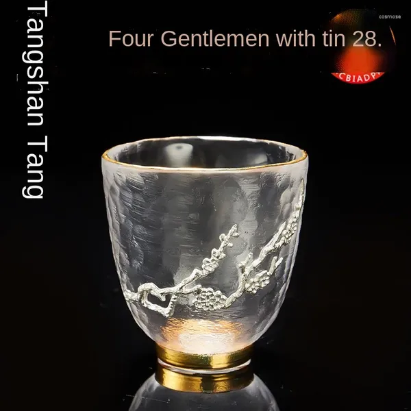 Cups Saucer Zinn-in-Laid-Kristallglas-Tee-Tassenmeister Single Jianzhan verdickte vier Gentlemen-Set