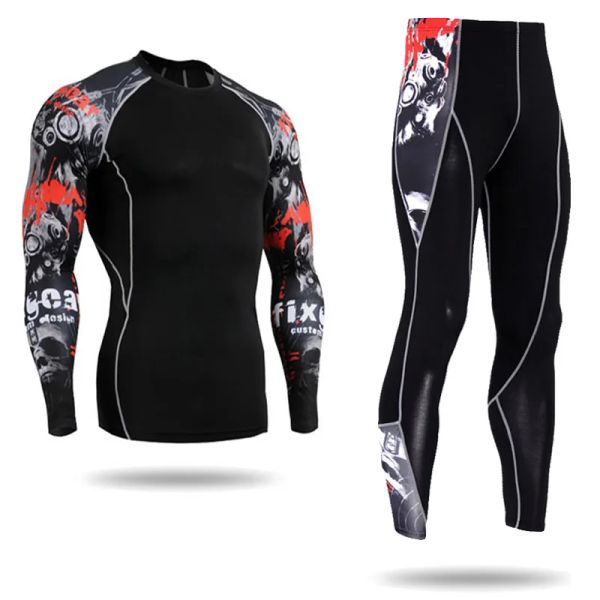 Underpants, roupas de compressão esportiva masculina, camiseta, fiess leggings Long Set Second Skin Winter Thermal Roufe