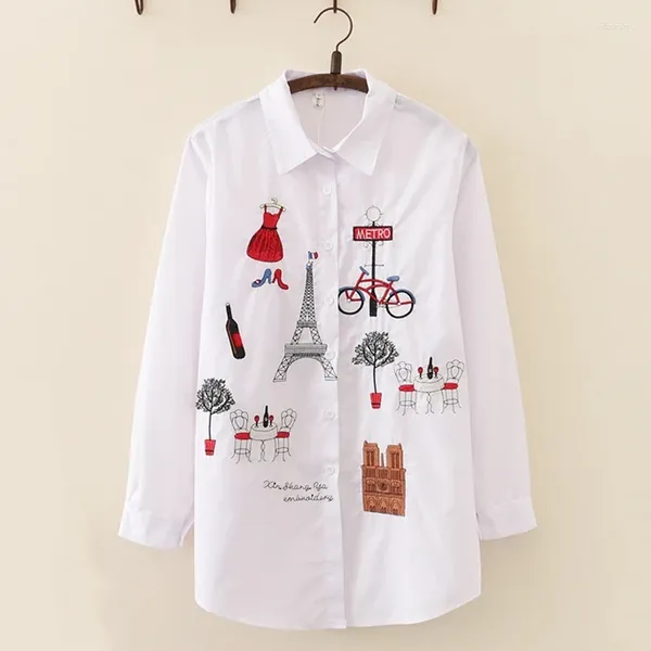 Frauenblusen Langarm Baumwolle weißes Hemd Frauen Bluse 2024 Stickerei
