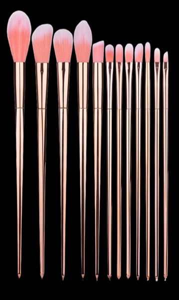 12pcs pincéis de maquiagem de ouro rosa define a fundação em pó Blusher Face Make Up Brush Contour Centro blush Eyeshadow sobrancelha Beau1559106