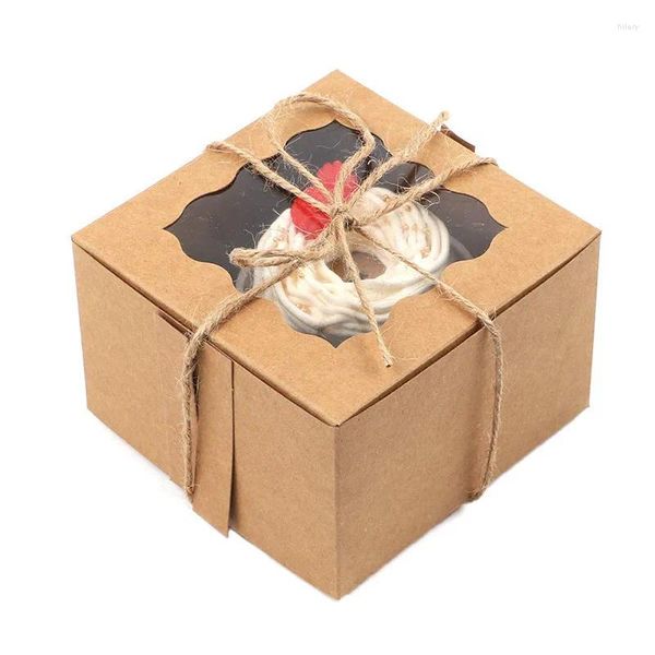 Wrap regalo 50pcs Box da imballaggio di carta Kraft con finestra trasparente scatole per torte di caramelle per le feste di nozze Decorazioni per baby shower decorazioni