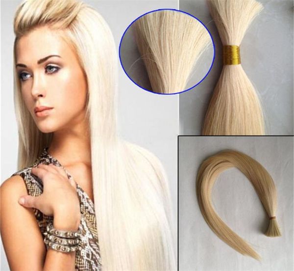 100 g di capelli umani intrecciati alla rinfusa dritta capelli brasiliani sfusi Blonda alla rinfusa 100 capelli crudi naturali7620697