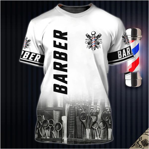 Camisetas de barbearia masculinas de verão camisetas 3D Camisetas impressas de pescoço redondo de pescoço