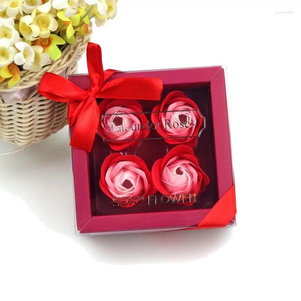 Fiori decorativi 4pcs sapone regalo rosa scatola rosa blu rosso fiore artificiale artificiale per anno decorazioni di compleanno di San Valentino