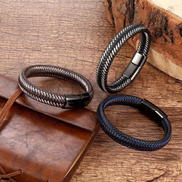 Bracelets de link Supplência transfronteiriça Bracelet de couro inoxidável masculina Fabricantes trançados de arame simples