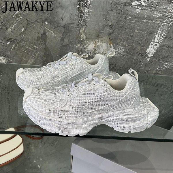 Scarpe casual sneaker sneaker luccicanti donne piatte taglie forti correnti di lussuoso marchio jogging rhinestone da jogging