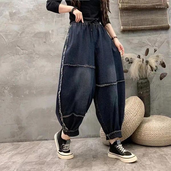 Frauen Jeans Ankunft Frühling Herbst Arts Style Frauen elastische Taille Lose Vintage Patchwork Design Baumwolle Denim Harem Pants P270