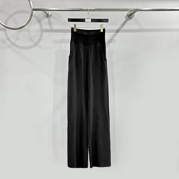 Женские штаны 24SS High Street Женская одежда черная широкая светодиодная ловковая лоскутная лоскутная лоскутная сатинированная атласные брюки