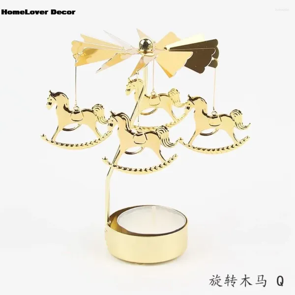 Candele Candele Carousel Golden Porta rotante Ornamenti in metallo Regalo creativo a vento