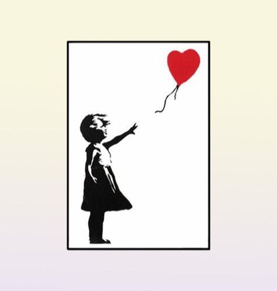 Gemälde Mädchen mit rotem Ballon Banksy Graffiti Art Canvas Malerei Schwarz -Weiß -Wand -Poster für Wohnzimmer Wohnkultur Cuadros4306641