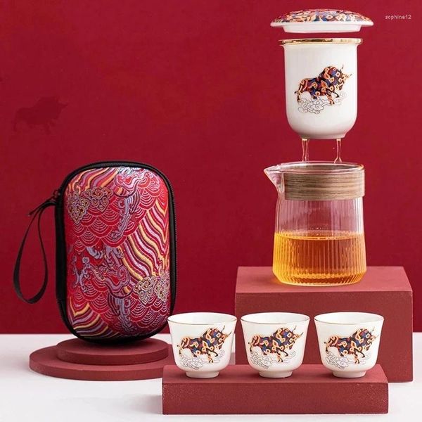 Set di stoviglie 2024 set di tè portatile cinese in ceramica 1 pentola 2 tazze tazze da viaggio Borsa di stoccaggio Contenitore
