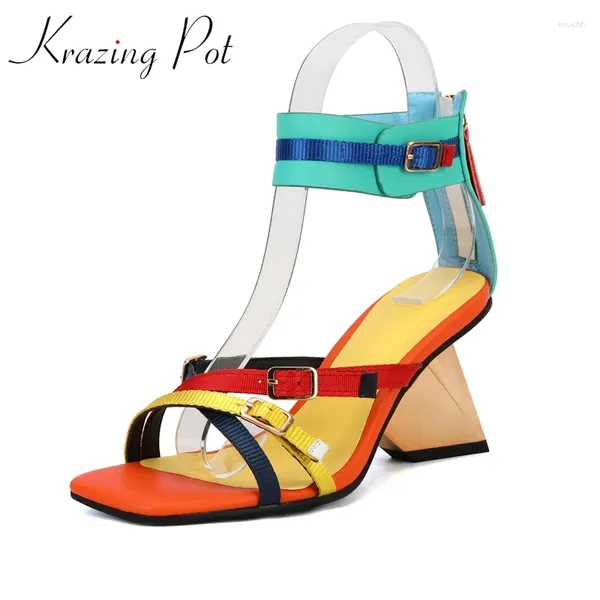 Scarpe per vestiti krazing pentola speciale color miscuglio color estate strano tacco alto la donna quotidianamente indossare donne eleganti donne sandali l92