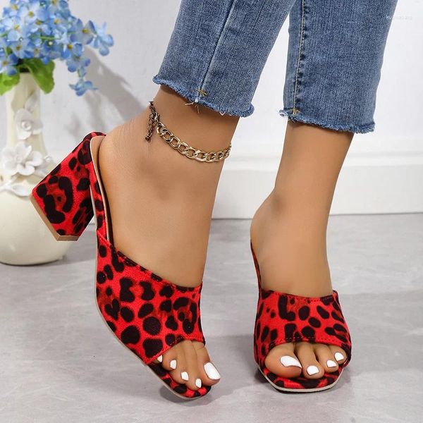 Slippers Leopard High Heels Women Shoes Chunky Sandal