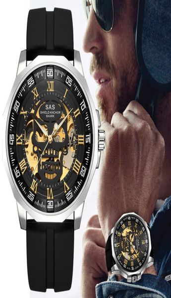 Sport Watch Men Fashion 3D Schädel Design SAS Schild Anker Vine Mechanische Uhren Silikongurt Skelett Wirstwatch7422288